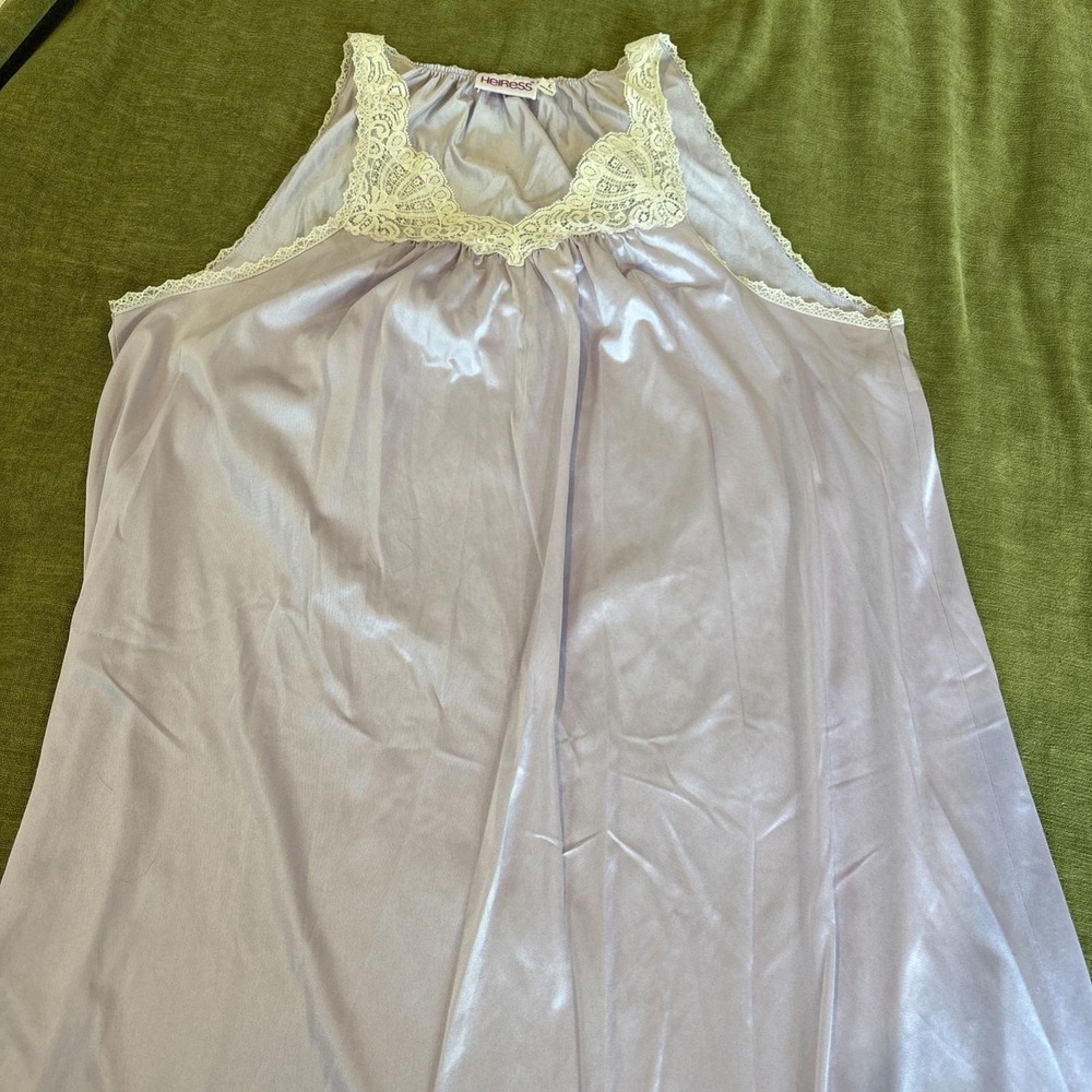 Vintage Heiress Sleeveless Knee Length Nightgown Lavender & White Lace SZ LG USA